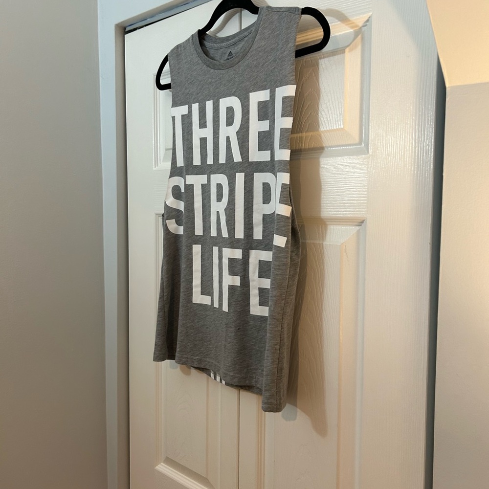 Adidas Three Stripe Life Gray Muscle Tank Top Small Ultimate 2.0
